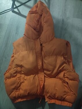 Bright Orange Puffer Hooded Vest